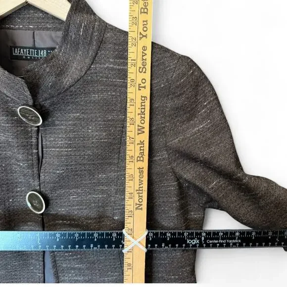 LAFAYETTE 148 NEW YORK Blazer Brown Tweed Hemp Wool Old Money 8 Pet Quiet Luxury - Picture 5 of 8
